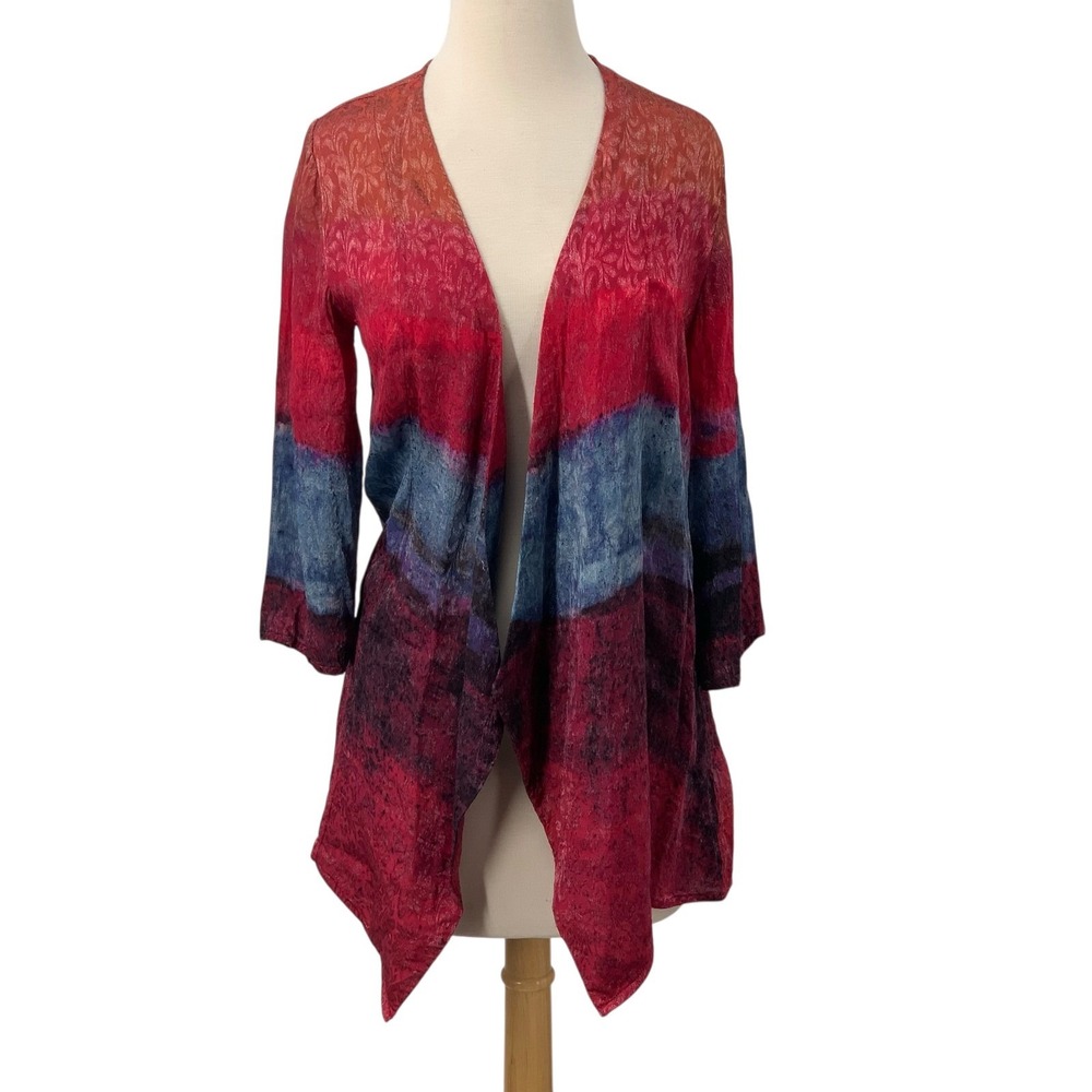 Soft Surroundings 3/4 Sleeve Rainbow Ombre Kimono Cardigan Artsy Boho Size XS